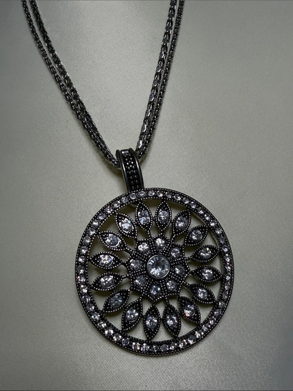Park Lane Black Crystal Floral Medallion Necklace